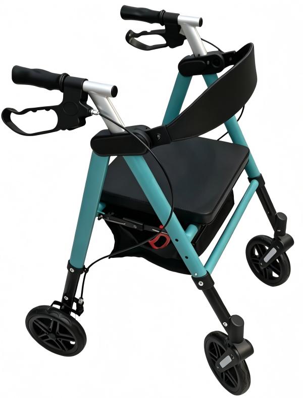 Ultra-Light weight Rollators with Seat, Walkers with 4 Wheels Front wheel with spring Shock absorber  , Folding Rolling Walker for Seniors, 15 Pounds,  Seat Height from 18-20 -22 inch,front caster with spring for release impact force.