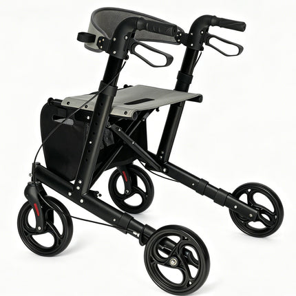 Aluminum rollator walker with comfortable seat，super light， folded from left to right.10 inch Aro-005 black caster, 2 in 1 brake