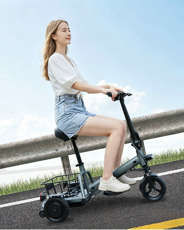 3-Wheel Mobility Scooter for Seniors & Adults, 300W Motor rear drive, Long Range | LED Headlight & Removable Basket aro-001