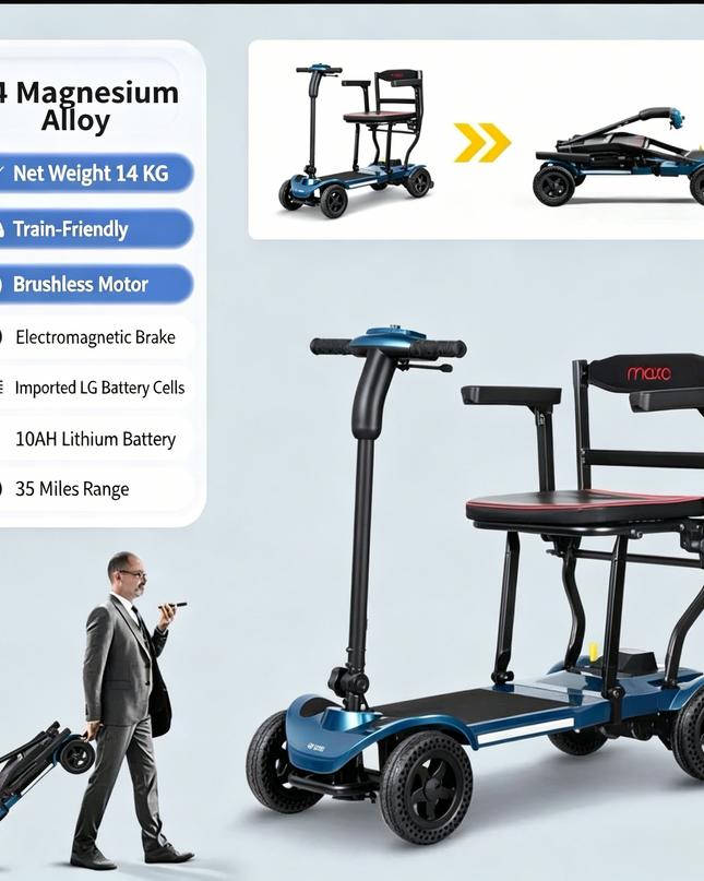 36 lbs Ultra Lightweight Mobility Scooter, One-Step Folding Mobility Scooters for Seniors, Electric Scooter with PAI Safety System, Airline Approved Mobility Scooter-Aro-002