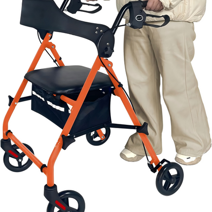 Rollator Walkers for Seniors with Seat, 15.5 Lbs Ultra Lightweight Foldable Rolling Walker, 300LBbs , 6" All Terrain Wheels, Dual Adjustable Height,orange Aro-003  can ship form USA stock