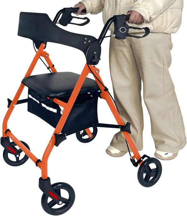 Rollator Walkers for Seniors with Seat, 15.5 Lbs Ultra Lightweight Foldable Rolling Walker, 300LBbs , 6" All Terrain Wheels, Dual Adjustable Height,orange Aro-003  can ship form USA stock