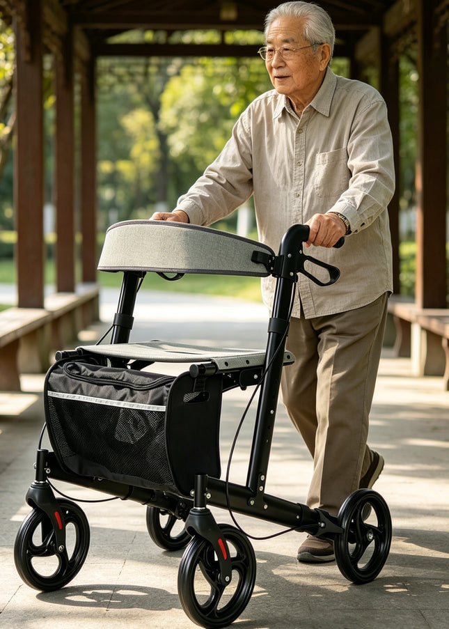 Aluminum rollator walker with comfortable seat，Aro-005  2 in 1 brake