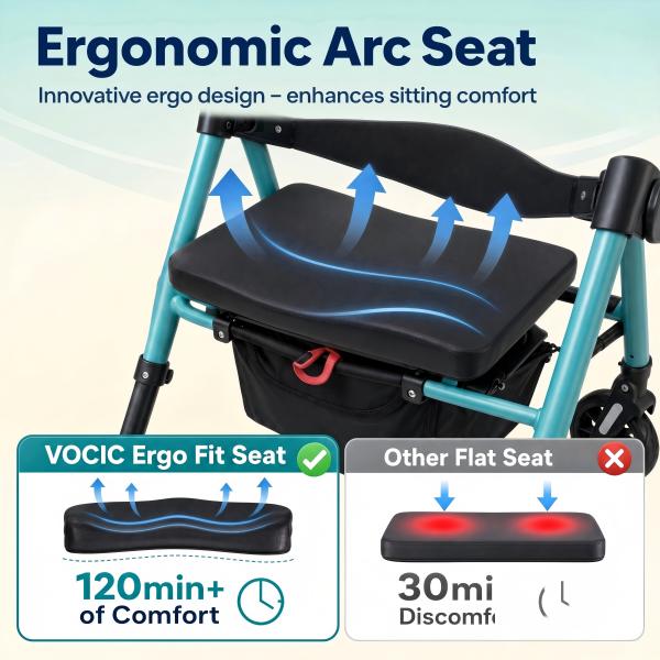 Ultra-Light weight Rollators with Seat, Walkers with 4 Wheels Front wheel with spring Shock absorber  , Folding Rolling Walker for Seniors, 15 Pounds,  Seat Height from 18-20 -22 inch,front caster with spring for release impact force.