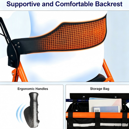 Rollator Walkers for Seniors with Seat, 15.5 Lbs Ultra Lightweight Foldable Rolling Walker, 300LBbs , 6" All Terrain Wheels, Dual Adjustable Height,orange Aro-003  can ship form USA stock