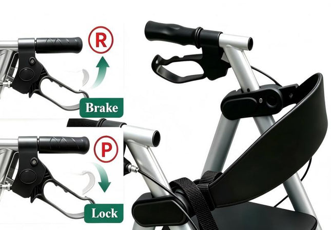 Ultra-Light weight Rollators with Seat, Walkers with 4 Wheels Front wheel with spring Shock absorber  , Folding Rolling Walker for Seniors, 15 Pounds,  Seat Height from 18-20 -22 inch,front caster with spring for release impact force.