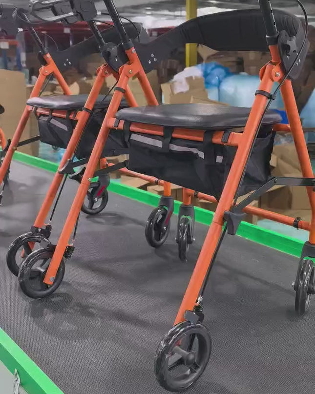 Rollator Walkers for Seniors with Seat, 15.5 Lbs Ultra Lightweight Foldable Rolling Walker, 300LBbs , 6" All Terrain Wheels, Dual Adjustable Height,orange Aro-003  can ship form USA stock